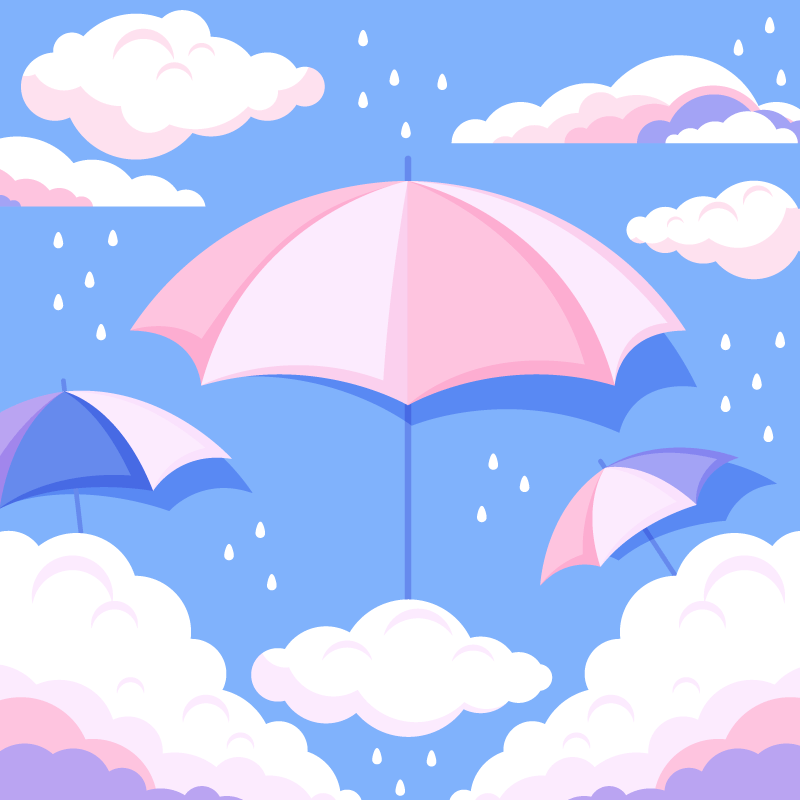 扁平风格雨中的雨伞雨季背景矢量素材(AI/EPS)