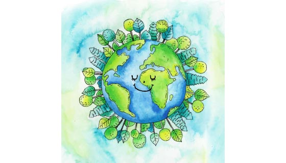 布满绿色植物的水彩地球设计世界地球日矢量素材(AI/EPS)