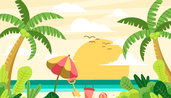 椰子树太阳海滩设计惬意夏天背景矢量素材(AI/EPS)