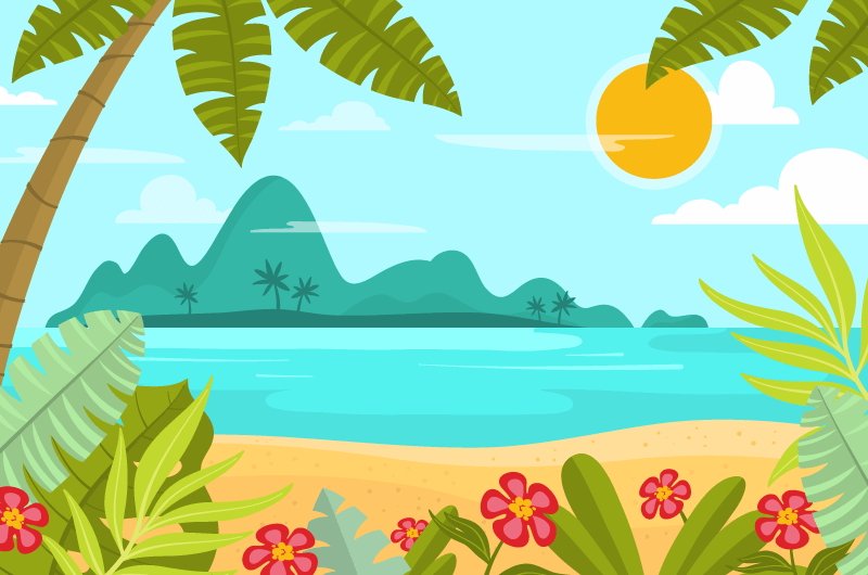 椰子树沙滩和小岛设计夏天背景矢量素材(AI/EPS)