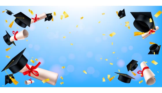 飞舞飘扬的毕业帽和毕业证书矢量素材(AI/EPS)