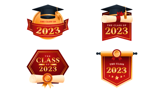 四个红的的 2023 毕业徽章矢量素材(AI/EPS/PNG)