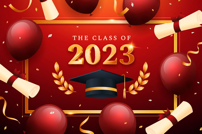 气球学位帽和学位证书设计 2023 毕业背景矢量素材(AI/EPS)