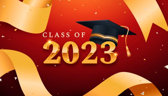 金色丝带和学位帽设计 2023 毕业背景矢量素材(AI/EPS)