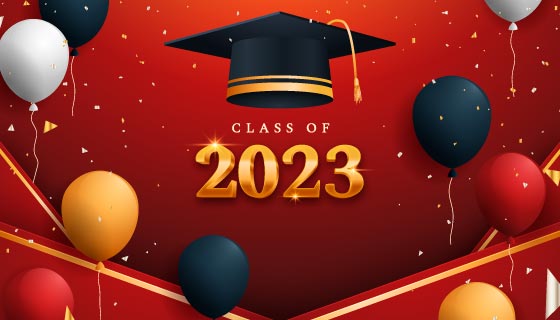 学位帽和气球设计 2023 毕业背景矢量素材(AI/EPS)