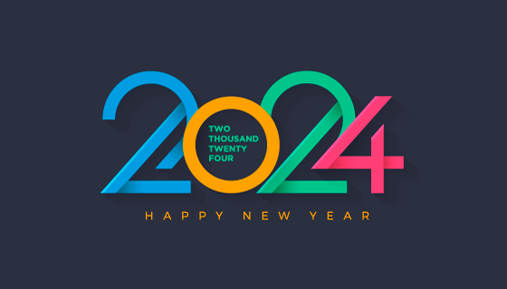 多彩创意数字设计2024新年快乐背景矢量素材(EPS)