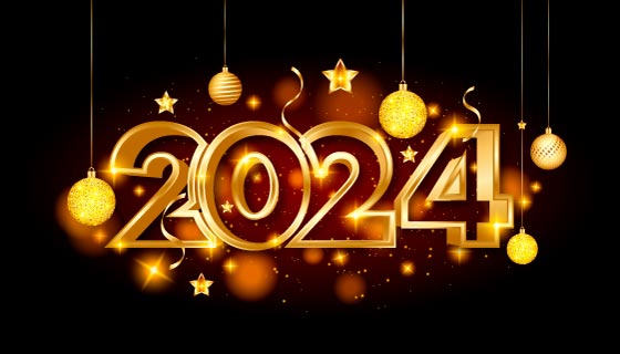 金色数字设计2024新年快乐背景矢量素材(EPS)