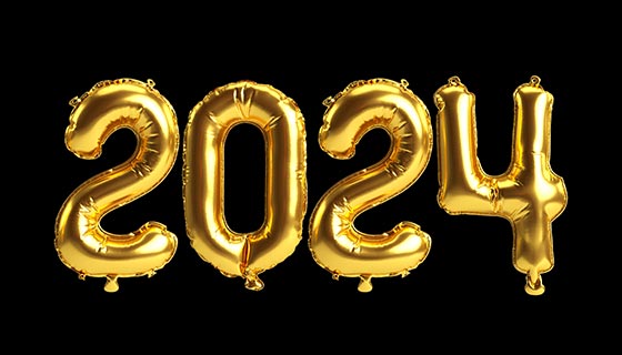 金色数字气球设计2024新年快乐背景素材(JPG)