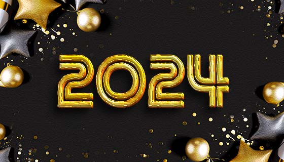 金色数字设计2024新年快乐背景图素材(PSD)