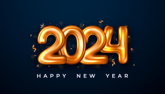 立体金色数字设计2024新年快乐背景图矢量素材(EPS)