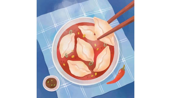 筷子夹起美味的饺子矢量素材(AI/EPS)