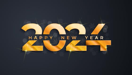 金色闪亮的数字设计2024新年快乐背景矢量素材(EPS)