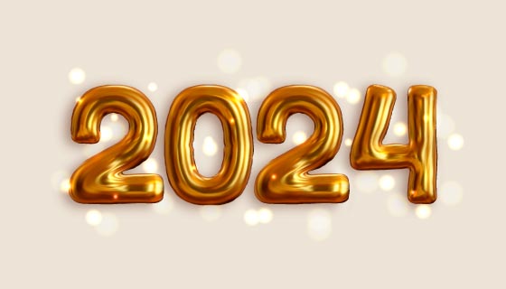 金色立体的数字设计2024新年快乐背景矢量素材(EPS)