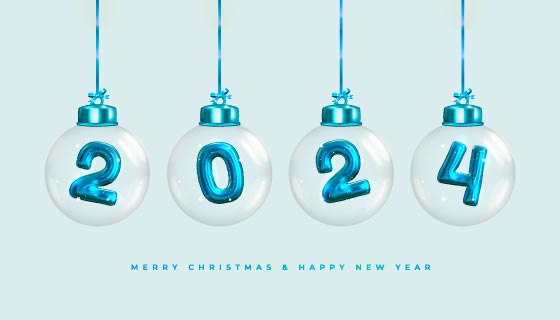 圣诞球吊坠设计2024新年快乐背景矢量素材(EPS)