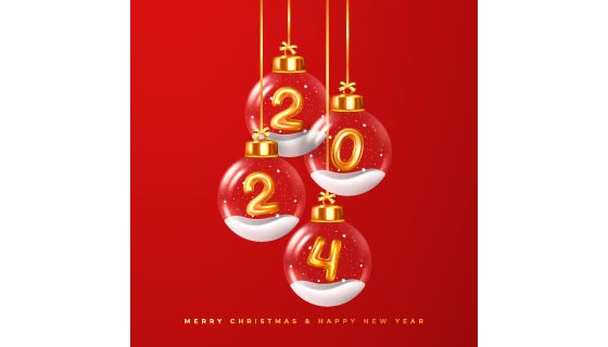 圣诞球吊坠设计2024新年/圣诞快乐背景矢量素材(EPS)
