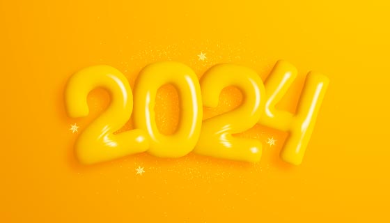 立体数字设计黄色2024新年快乐背景图矢量素材(EPS)