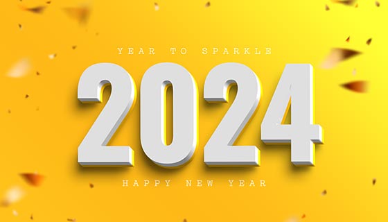 立体数字设计黄色2024新年快乐背景图素材(PSD)