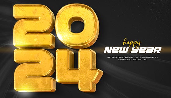 黄色立体数字设计2024新年快乐背景图素材(PSD)