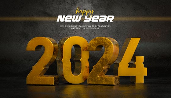 立体金属数字设计2024新年快乐背景图素材(PSD)