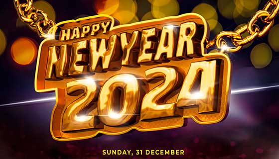 金色金属数字设计2024新年快乐背景图素材(PSD)