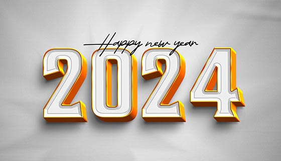 白金色立体数字设计2024新年快乐背景图素材(PSD)