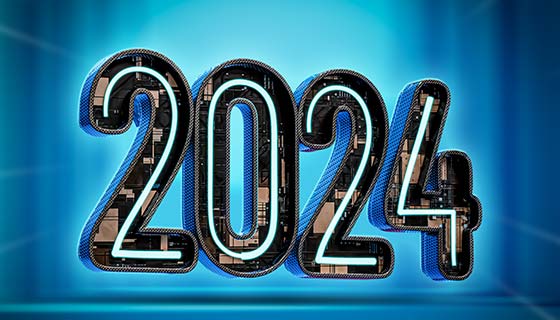 立体悬浮数字设计2024新年快乐背景图素材(PSD)