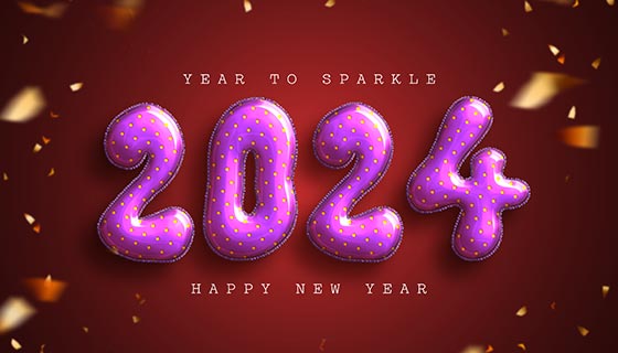 紫色流体数字设计2024新年快乐背景图素材(PSD)