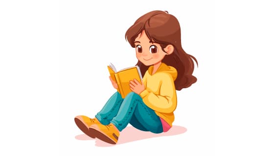 坐在地上看书的小女孩矢量素材(EPS)