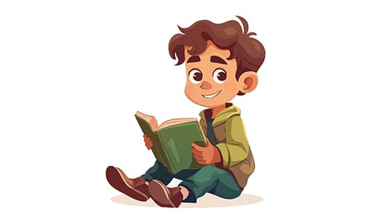 卡通风格坐在地上看书的小男孩矢量素材(EPS)