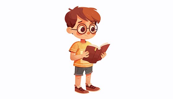 卡通风格站着看书的小男孩矢量素材(EPS)