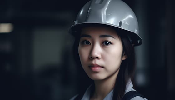 带着安全帽年轻女工程师高清图片素材(JPG)