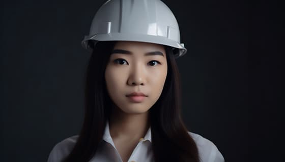 带着头盔安全帽的年轻女工程师高清图片素材(JPG)