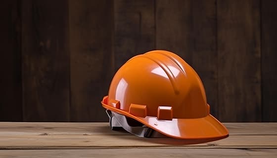 木板上的橙色头盔安全帽高清图片素材(JPG)