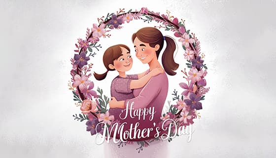 花环内一对母女拥抱在一起设计母亲节快乐图片素材(JPG)