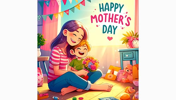 妈妈抱着儿子庆祝母亲节快乐插画图片素材(JPG)
