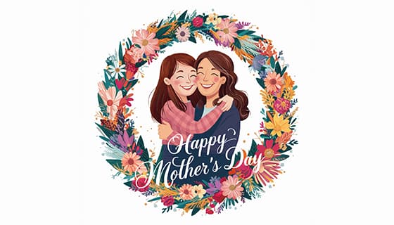 漂亮的花环内母女拥抱设计母亲节快乐图片素材(JPG)