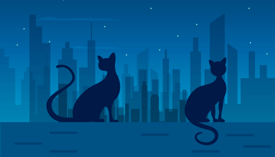 城市夜空下的猫矢量素材(EPS/AI)
