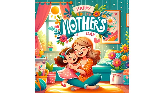 妈妈抱起女儿开心庆祝母亲节快乐插画图片素材(JPG)