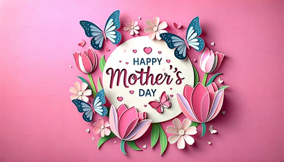 漂亮的花朵和蝴蝶设计粉色母亲节快乐贺卡/背景图片素材(JPG)