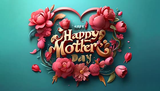 多彩漂亮花卉和 happy mother’s day 字母设计母亲节背景图片素材(JPG)