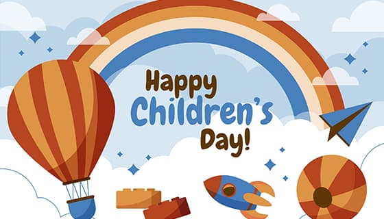 手绘热气球纸飞机火箭彩虹等设计儿童节背景矢量素材(AI/EPS)