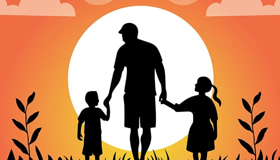 爸爸牵着女儿和儿子设计父亲节背景图片矢量素材(EPS)