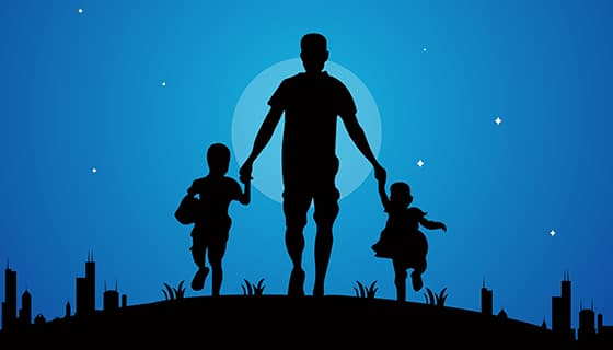 爸爸牵着两个孩子散步设计父亲节背景图片素材(PSD)