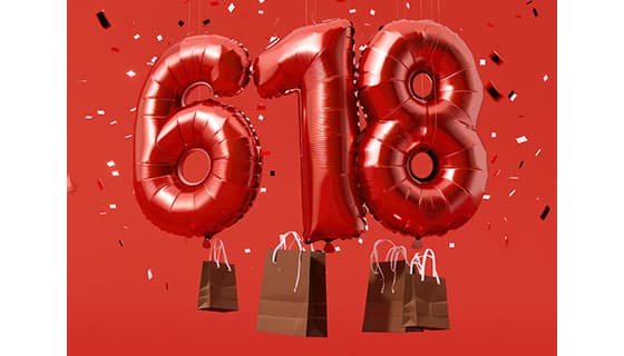 数字气球和购物袋设计火红618电商促销背景图片素材(JPG)