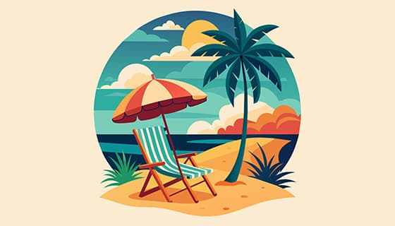 沙滩躺椅椰子树等设计夏天背景矢量素材(EPS)