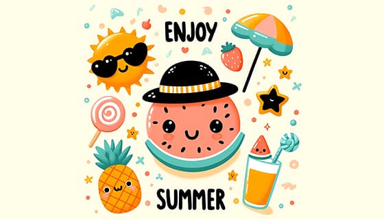 西瓜太阳遮阳伞菠萝等设计夏天背景图片素材(JPG)