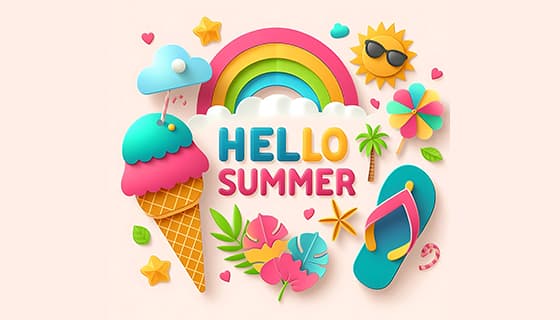 太阳彩虹冰淇淋人字拖等设计夏天图片素材(JPG)
