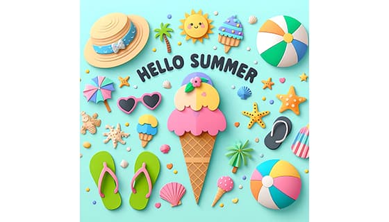 冰淇淋人字拖太阳帽等设计夏天图片素材(JPG)