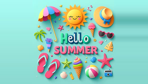 太阳遮阳伞冰淇淋人字拖等设计夏天图片素材(JPG)