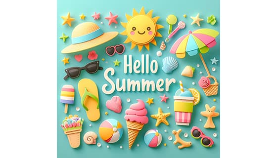太阳遮阳伞墨镜冰淇淋等设计夏天图片素材(JPG)